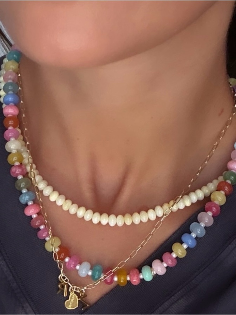 3 pieces - Multi-Color Beaded Layered Necklace + Phone Chain Set
